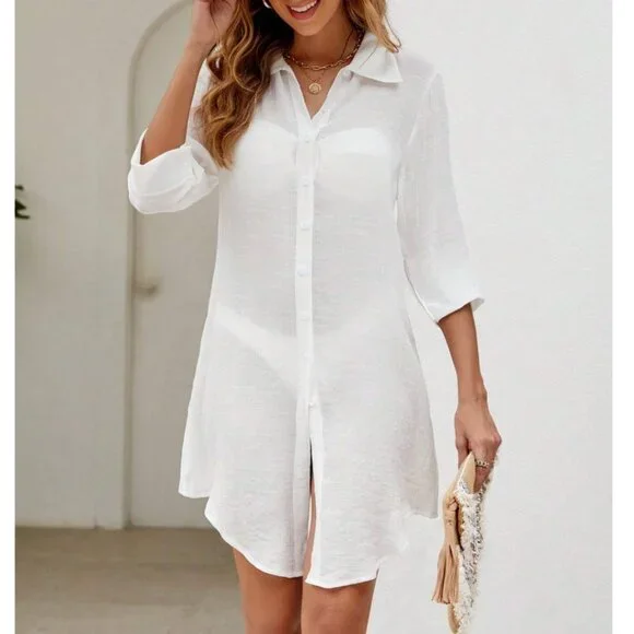 White Shirt Bathing Suit Cover Up - Picture 4 of 6